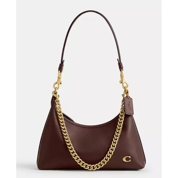 Coach Handbags - Coach Cary Shoulder Bag Dark Stone Leather Gold Chain CC Logo CJ829
